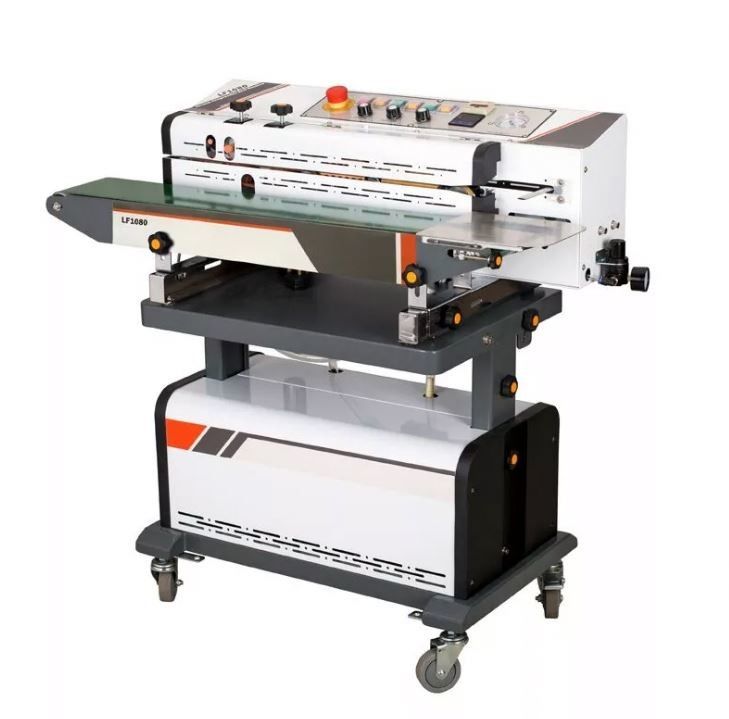 Nitrogeengas spoelen vacuüm continu band sealer plastic zak warmte afdichting machine met inkt rolluik drukken
