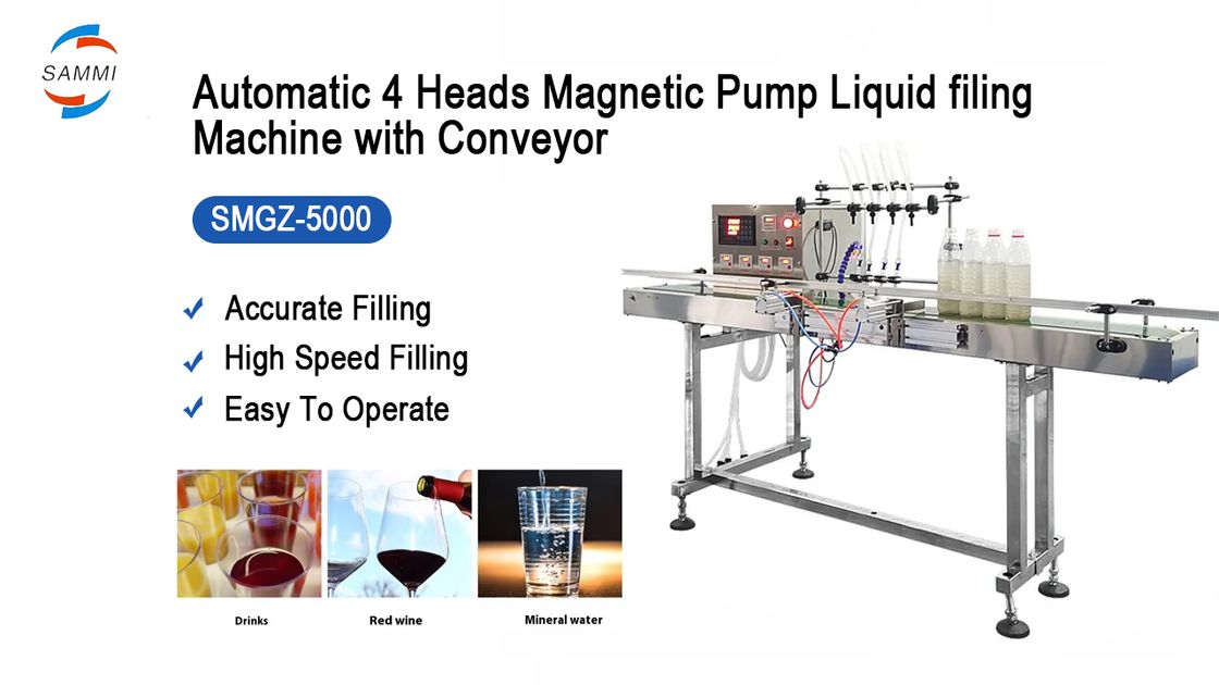 Automatische vierkoppige magnetische pomp Vloeistofvulmachine PET voor kleinschalige glas Fruitsap Drank Melkflessen Kleine vulstof
