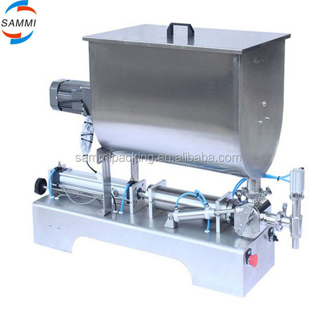 Een spuitstuk met grote klep gemengde bean sauce vulmachine/piston sauce filler U type hopper