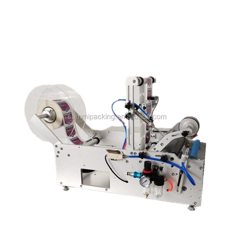 Dubbelzijdige semi-automatische ronde fles etiketteermachine voor wijn, jam, plastic, glazen flessen, potten, blikken, etiket applicator