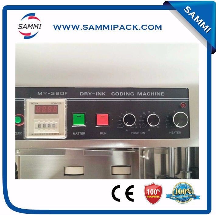 Automatische codeermachine voor vaste inkt MY-380 Batch/Date/Expiry Number Printer voor papier, filmverpakkingen en etiketten met warme inktrolletjes