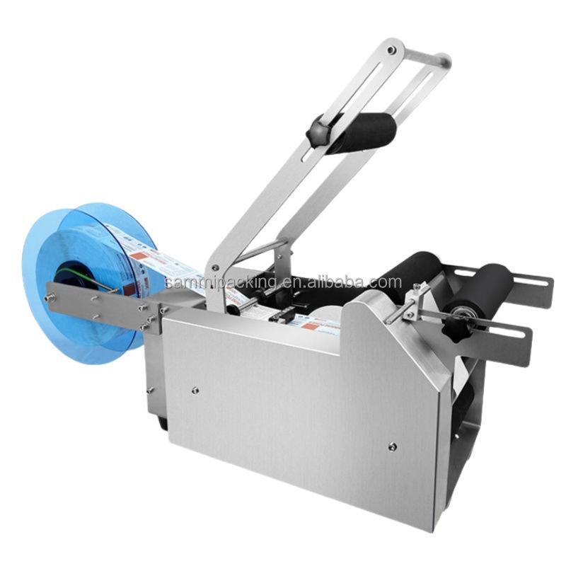 MT-50 Semi-automatische kleefkleefmerkmachine voor ronde flessen potten voor metaalpapier glasverpakking voedselgebruik nieuw gebruikt