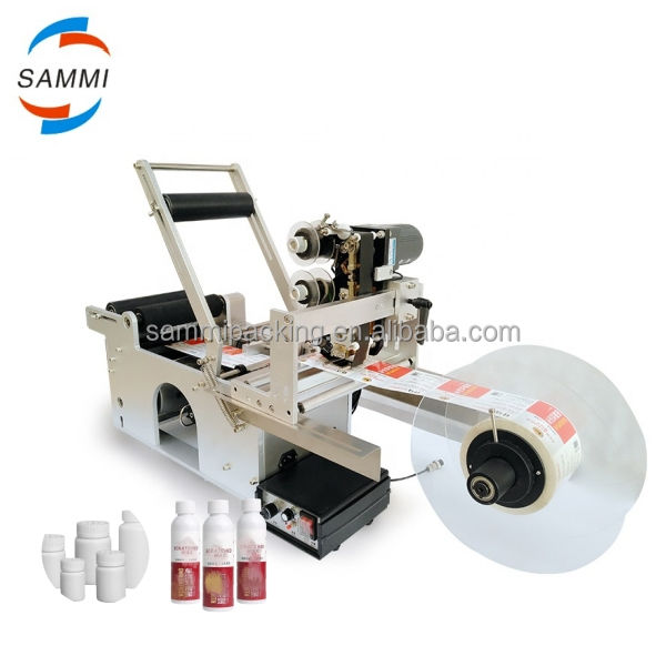 MT-50 Semi-automatische kleefkleefmerkmachine voor ronde flessen potten voor metaalpapier glasverpakking voedselgebruik nieuw gebruikt