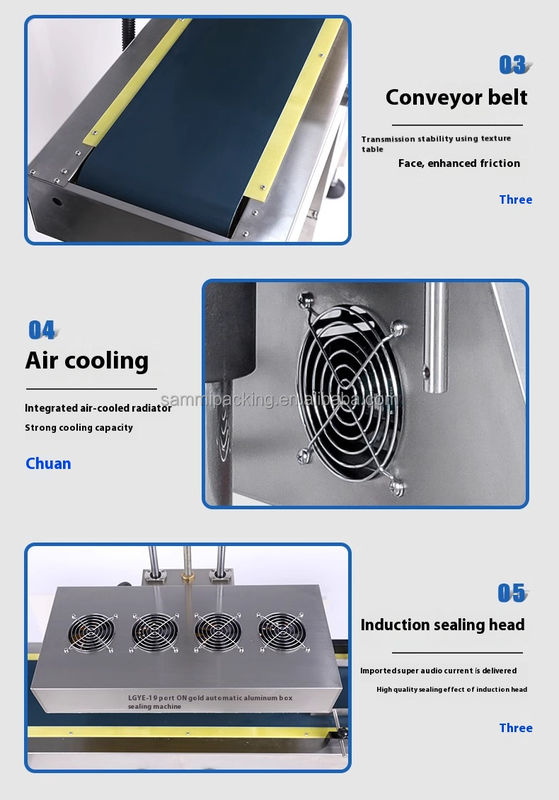 Continu automatische plastic flessen schroefverzegelaar Nieuwe aluminiumfolie inductie verzegelmachine luchtkoeling deksel verpakkingsmachines