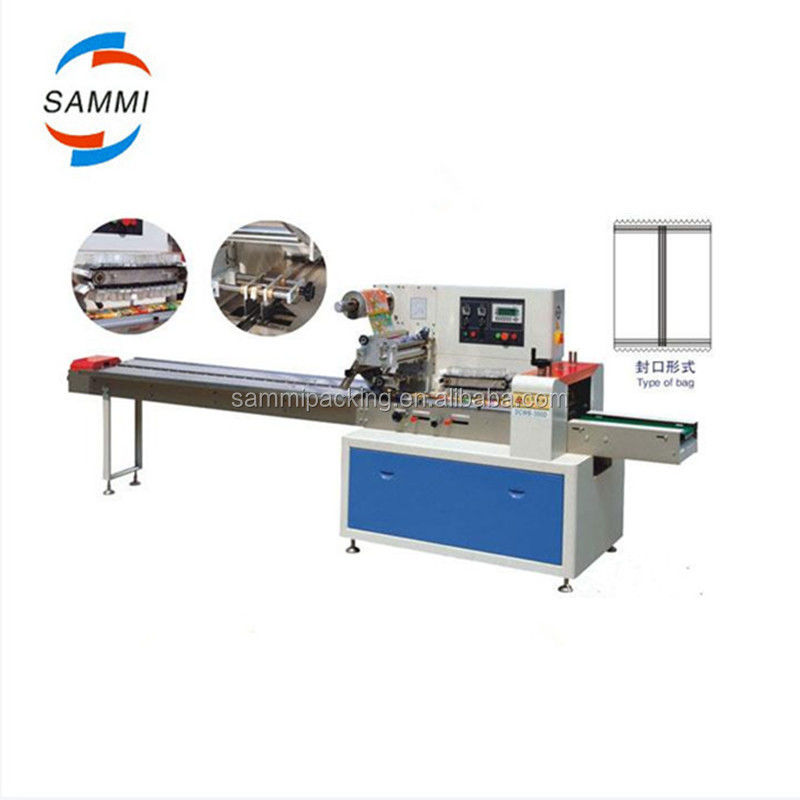 Eenvoudig te bedienen automatische kussenverpakkingsmachine Breed gebruik Brood Fruit Groente Gereedschap Flow verpakkingsmachine Burger Koekje Biscuit