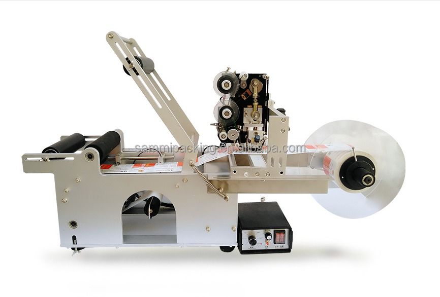 Semi-automatische ronde flessenetiketter, etiketteringsmachine met productiedatum,batchnummercode afdrukken