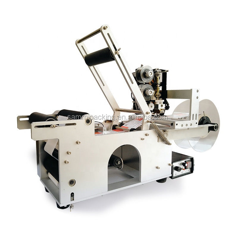 Topkwaliteit MT-50D semi-automatische ronde fles/pot etikettering machine met warm stempel coder