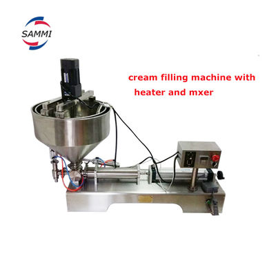 Pneumatische semi-automatische vloeibare oliepasta saus honing shampoo vulmachine met verwarmer en mixer